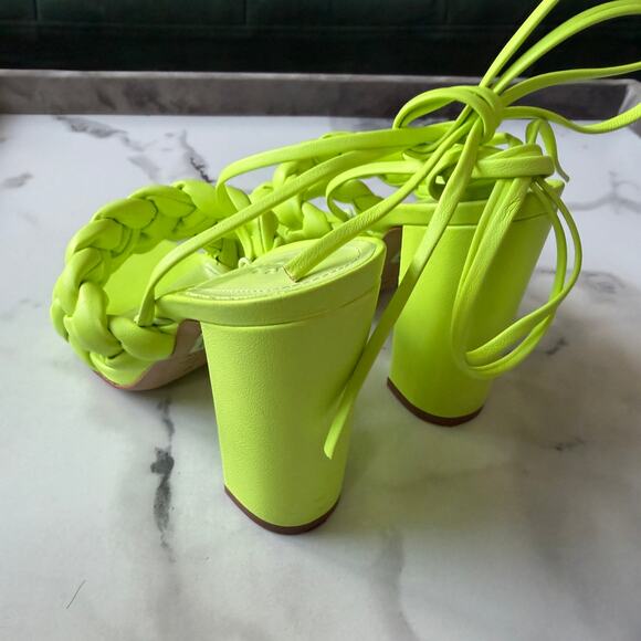 SCHUTZ Zarda Neon Green High Block Heel Sandals Size 7 - Picture 7 of 9